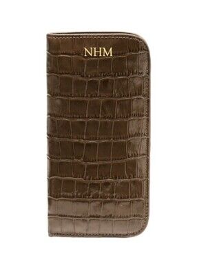 Leatherology Soft Eyeglasses Case Premium Croc Cocoa Debossed Gold Personalized